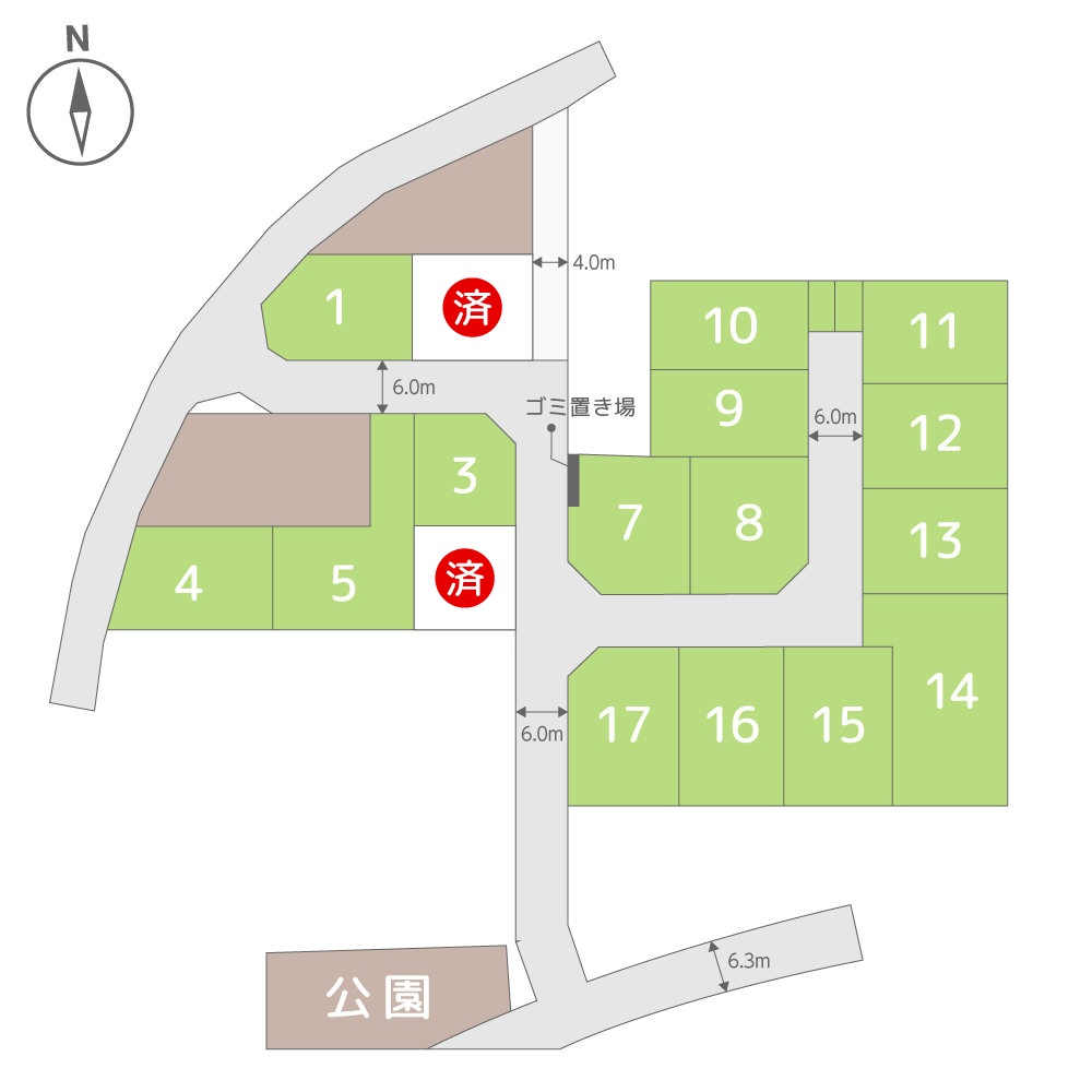 グリーンテラス湯町Eブロックの区画図